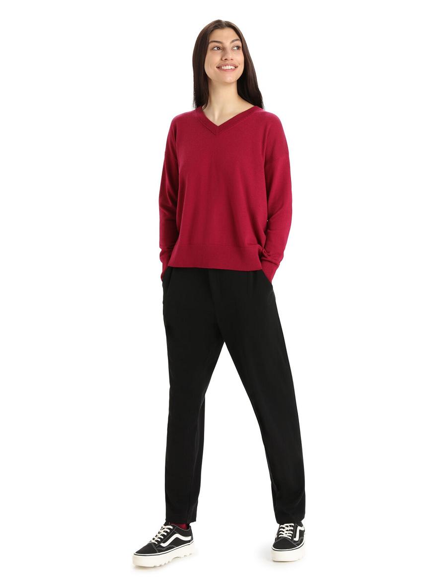 Cherry Women's Icebreaker Merino Shearer V Neck Sweaters | USA 1628MQZA